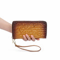 Ladies Long Style Leather Bifold Wallet in Red Brown, Large Capacity