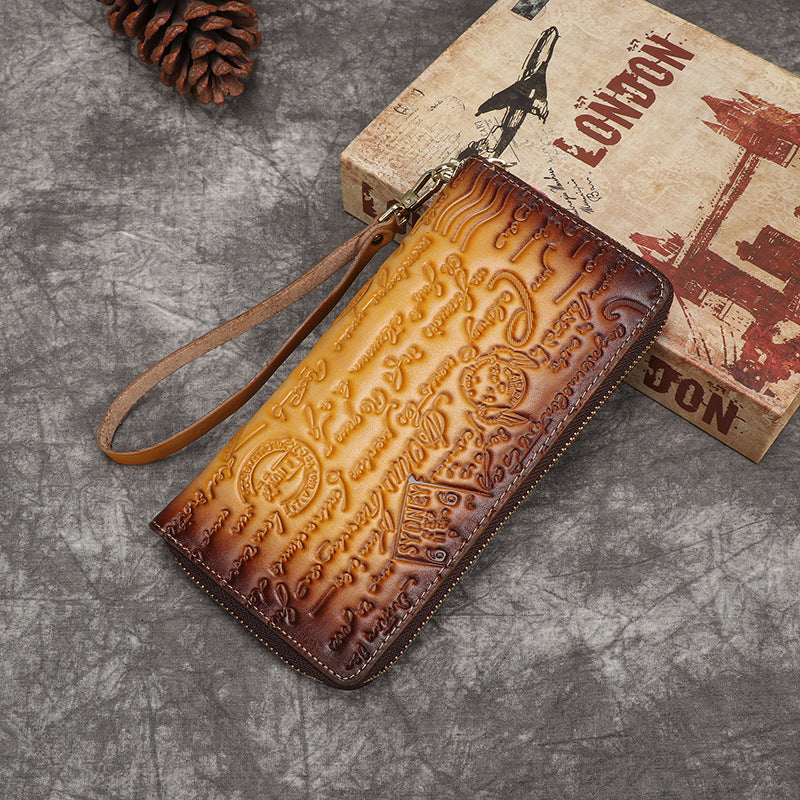 Ladies Long Style Leather Bifold Wallet in Red Brown, Large Capacity