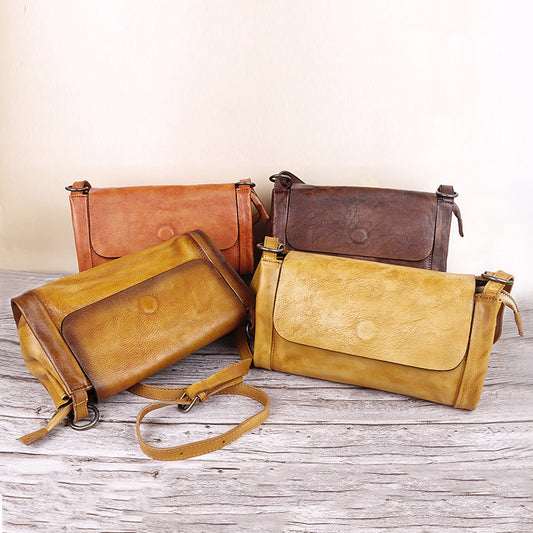 Retro Women's Genuine Leather Hand-Polished First Layer Cowhide Large Capacity Bag