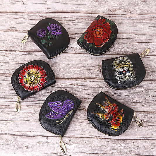 Women's Multifunctional Large Capacity First Layer Cowhide Change Card Bag