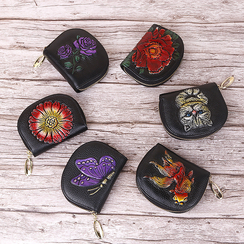 Women's Multifunctional Large Capacity First Layer Cowhide Change Card Bag