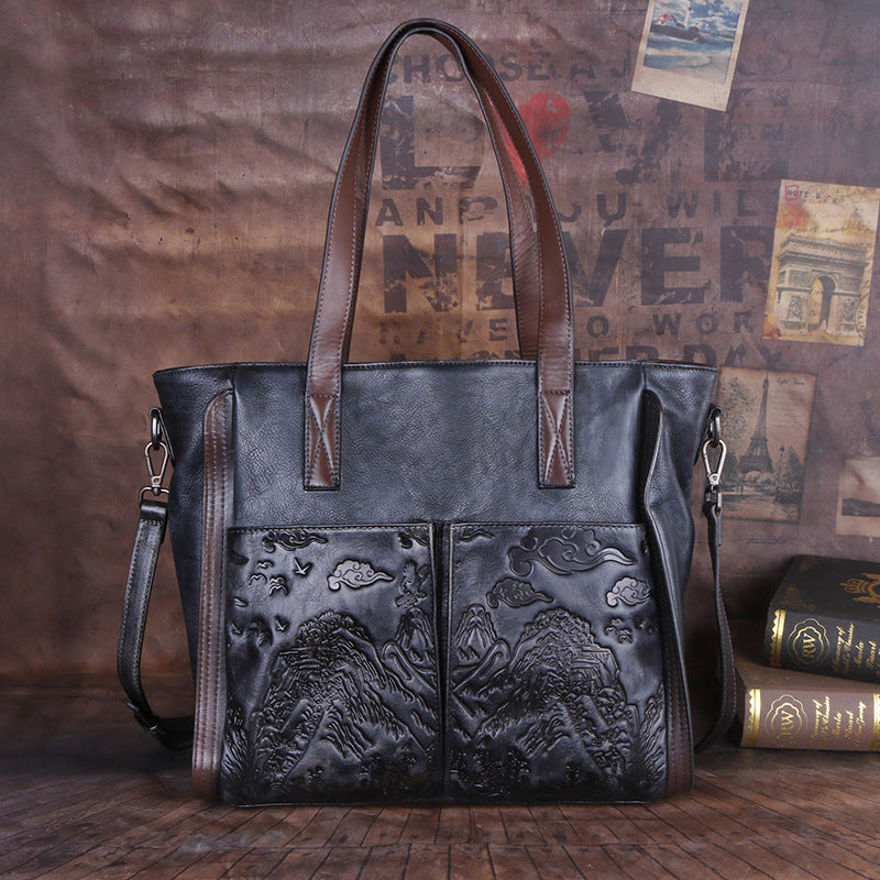 Cowhide Crossbody Bag: Vegetable Tanned, Embossed & Hand-polished