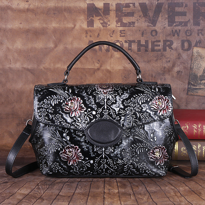 Women's Retro Embossed Leather Handheld Crossbody Bag