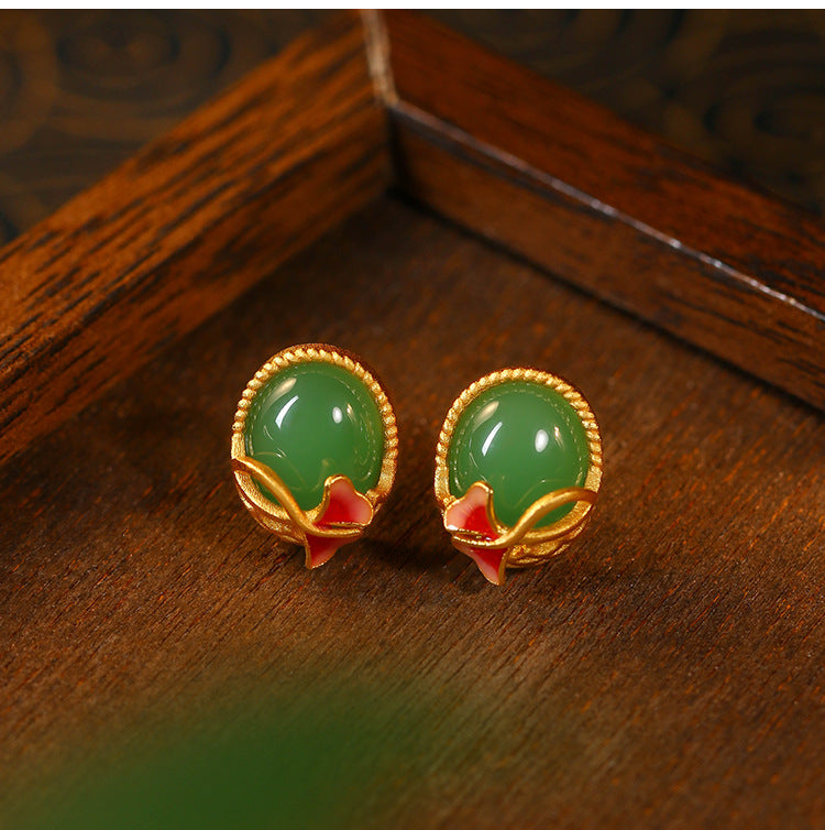 925 Silver Needle Apricot Leaf Earrings for Women - Ins Niche Design, High - end