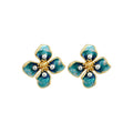 Real Gold Plated French Enamel Flower Ear Studs, Retro Design