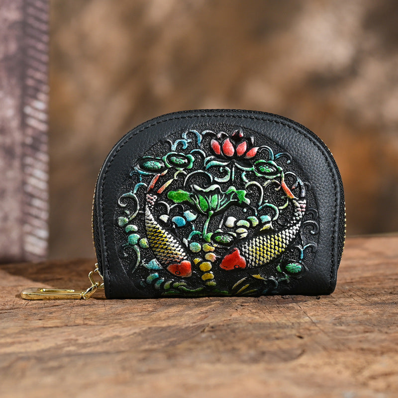 Vintage Clutch Wallet - Women's Genuine Leather First Layer Cowhide Embossed Coin Purse