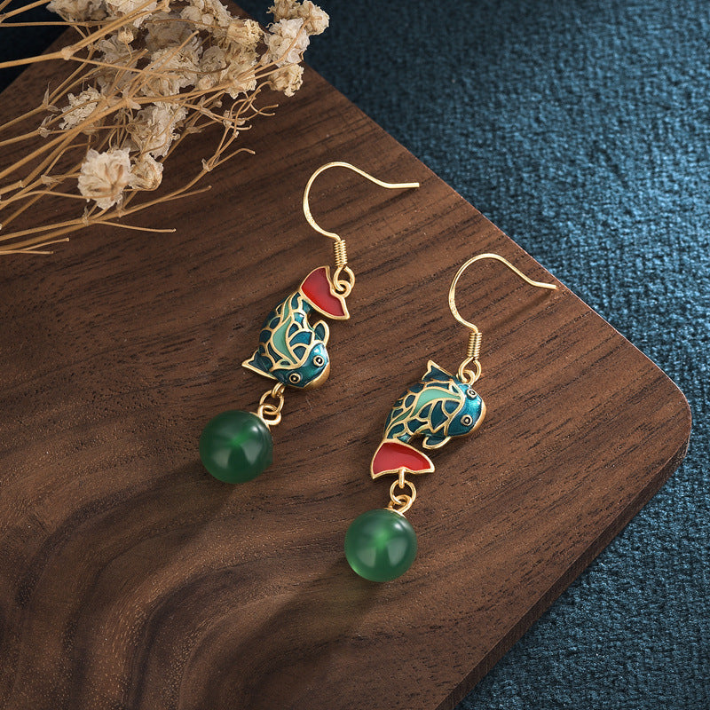 Summer Natural Chalcedony Ear Studs for Women