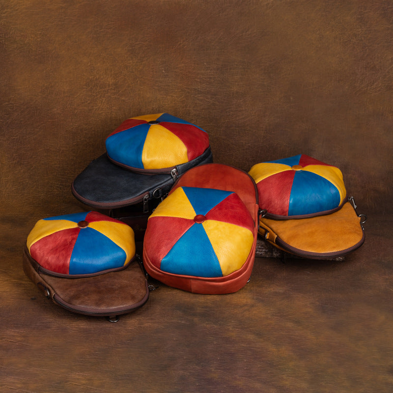 Retro Cowhide Large Capacity Backpack, Hat-Shaped and Fashion All-Match