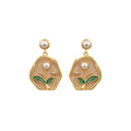 Fresh and Sweet Enamel Oil Painting Tulip Pearl Earrings