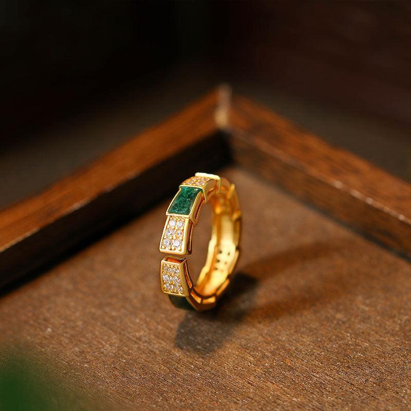Snake-shaped Dropping Glaze Gold-plated Ring, Niche Finger Design