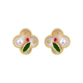 Real gold plating enamel drop glaze four-leaf clover earrings for women