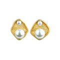 Gold Plated Irregular Diamond Pearl 925 Silver Needle Earrings