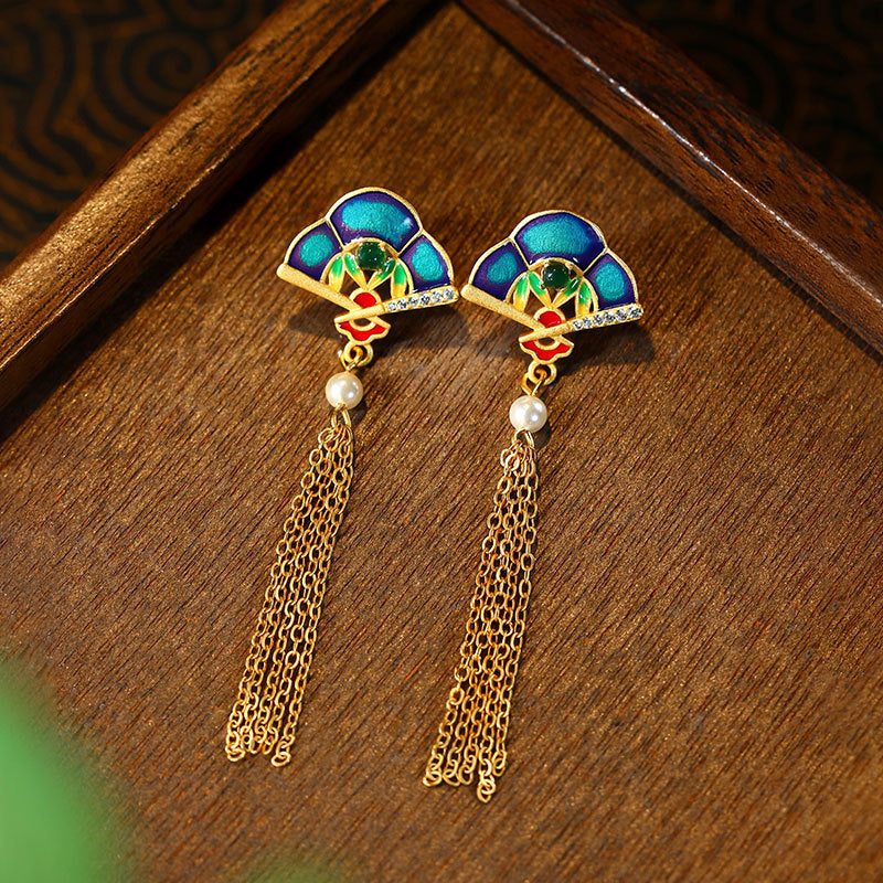 Ancient Horse-faced Skirt Accessories Tassel Fan Earrings