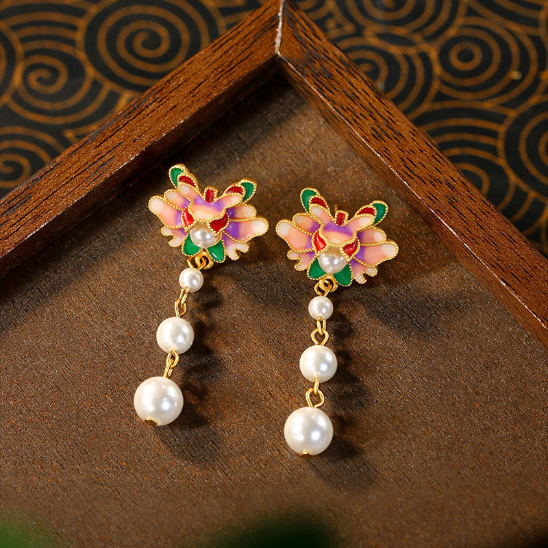 Mori Enamel Oil Pearl Flower Earrings: Fresh, Sweet & Fairy Design