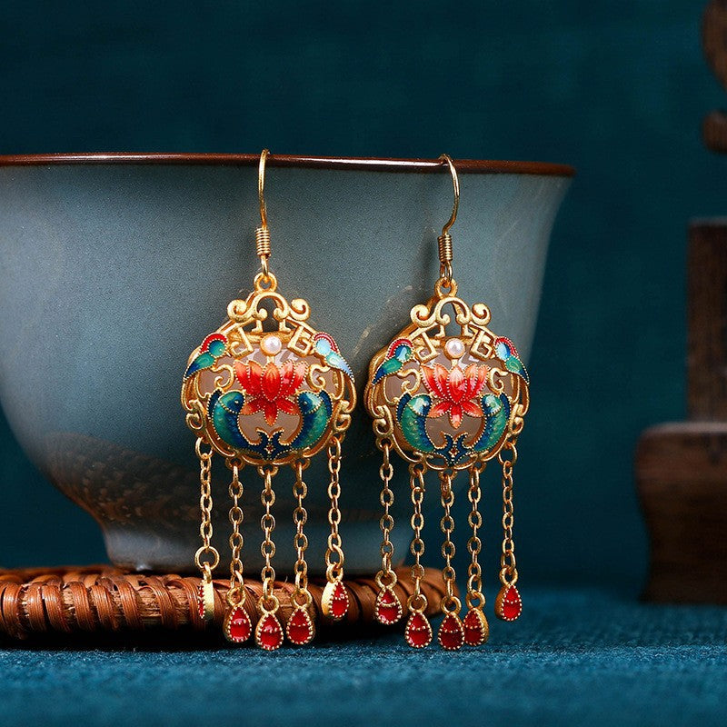 National Tide Retro Enamel Niche Earrings - High-end Summer Jewelry for Wholesale