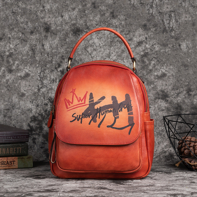 Women's First Layer Cowhide Artistic Retro Brushed Multi-purpose Backpack