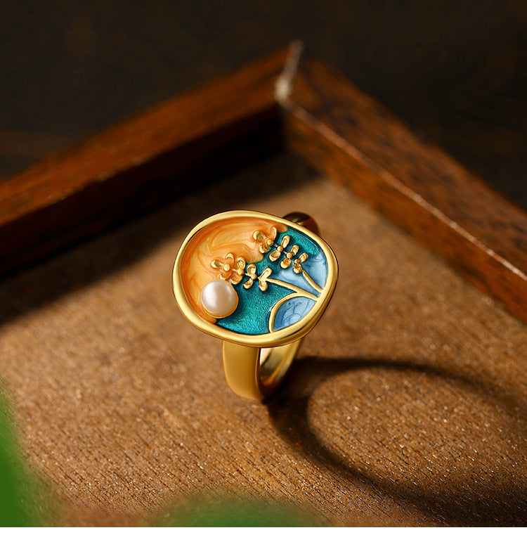 French Antique Oil Painting Style Wheat Ring for Women