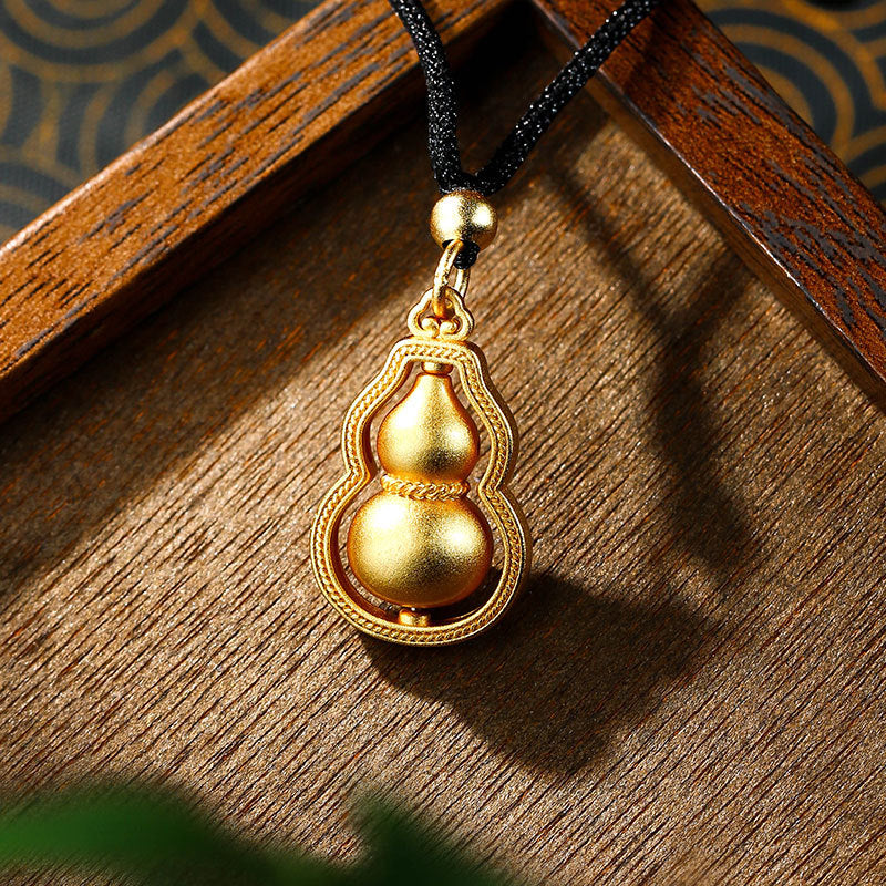 Gold Plated Fortune Double Gourd Pendant Necklace for Men and Women
