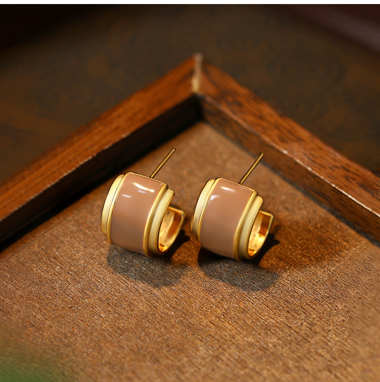 Maillard Style Brown Oil Drop Retro Hong Kong Style Ear Buckle Earrings