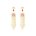 925 Silver Burned Blue Plum Blossom Tassel Earrings, Enamel Embellished, Vintage Style