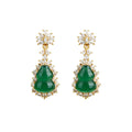 Golden Silver Needle Earrings with Natural Green Chalcedony Gourd Egg Face Light Agate Pendant