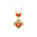 Real Gold Electroplating Butterfly Love Flower Enamel Imitation Jade Clavicle Necklace for Women