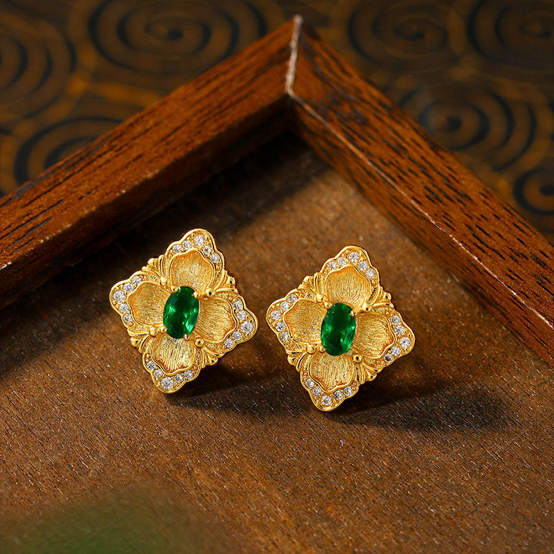 Italian Brati Craft Color Treasure Vintage Imitation Panjshir Emerald Earrings