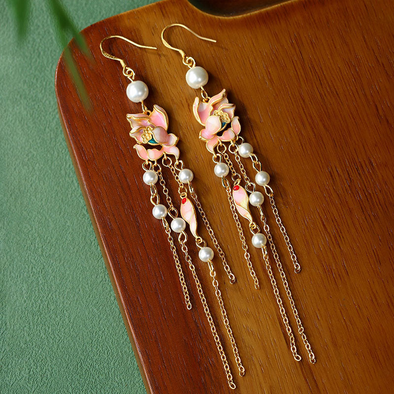 925 Silver Needle Hand-made Enamel Flowers Pearl Earrings for Women