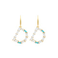 Copper Set Artificial Turquoise Zircon D English Letter Earrings T Square Women's Accessories