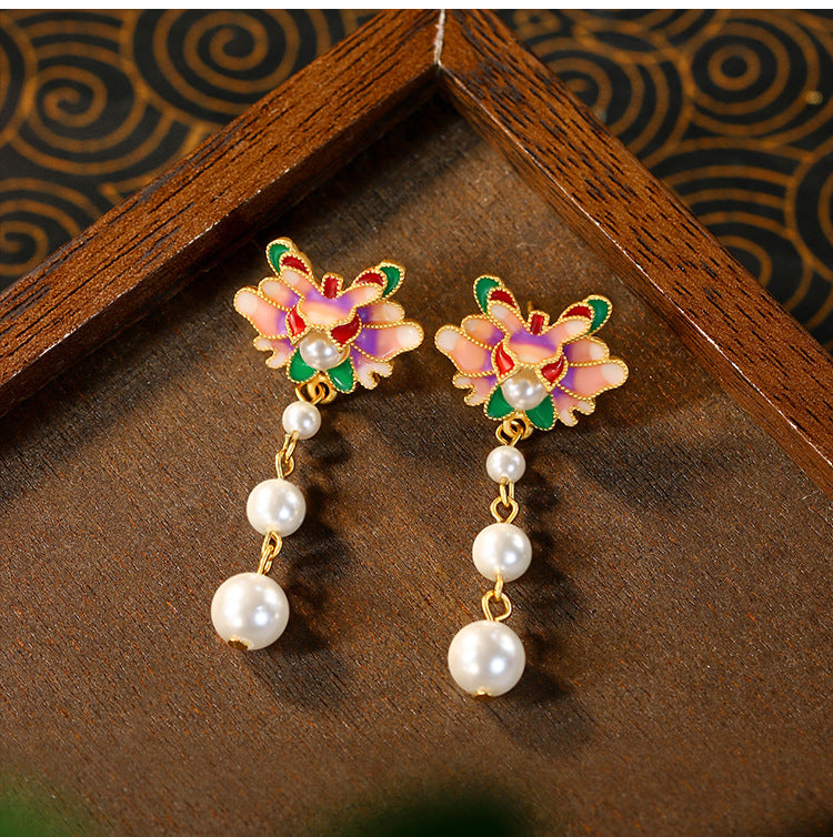 Mori Enamel Oil Pearl Flower Earrings: Fresh, Sweet & Fairy Design