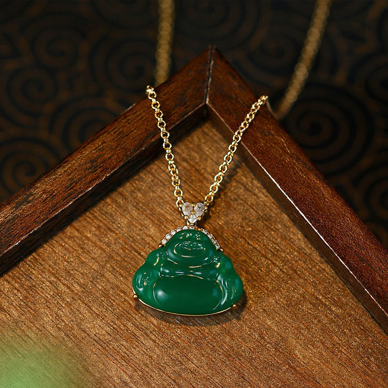 2025 Gold Plated Imitation Jade Buddha Pendant Necklace for Women