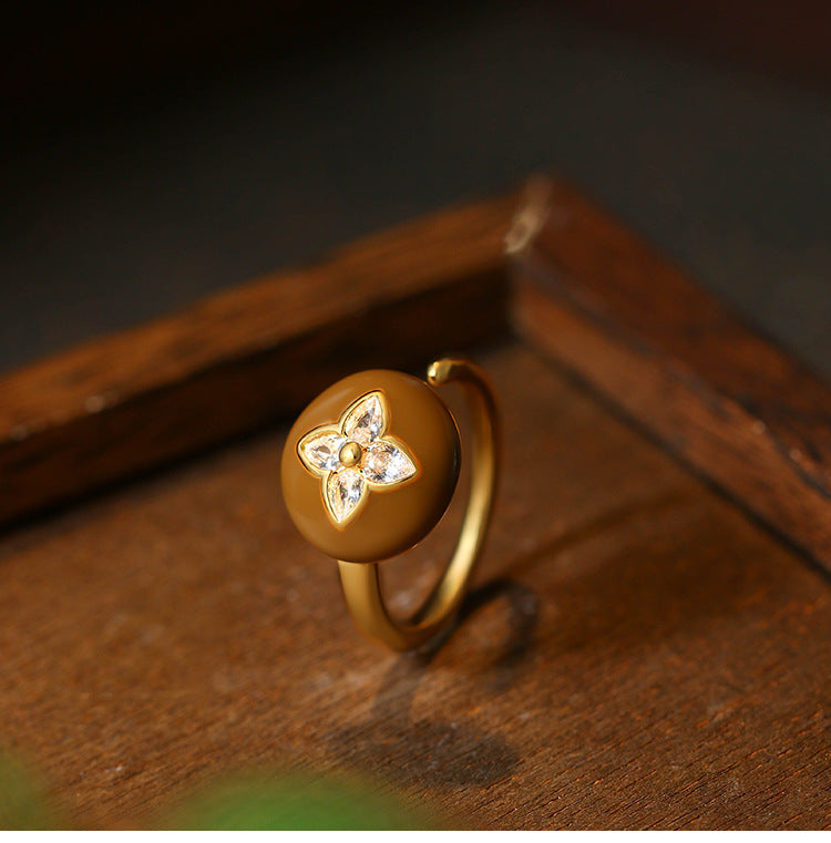 Maillard Port Style Vintage Brown Oil Dropping Women's French Style Finger Ring