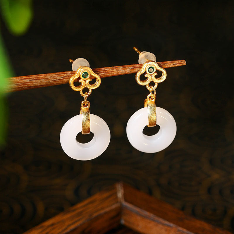 Palace Style Retro Safe Buckle Imitation Jade Xiangyun Earrings for Women
