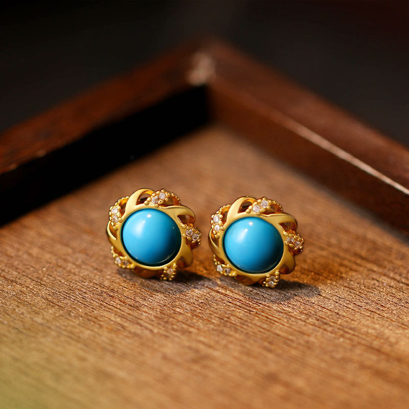 Vintage Silver Needle Artificial Turquoise Earrings Wholesale