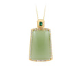 Vintage Gold-plated Imitation Hetian Jade Geometric Pendant Necklace