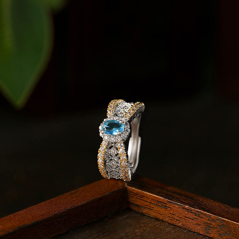 Italian Textured Carved Gold Lace Double Color Gold Diamond Emerald Brati Ring