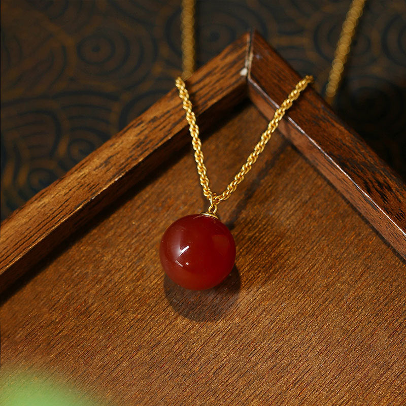 Natural Red Agate Chalcedony Bead Necklace for Women