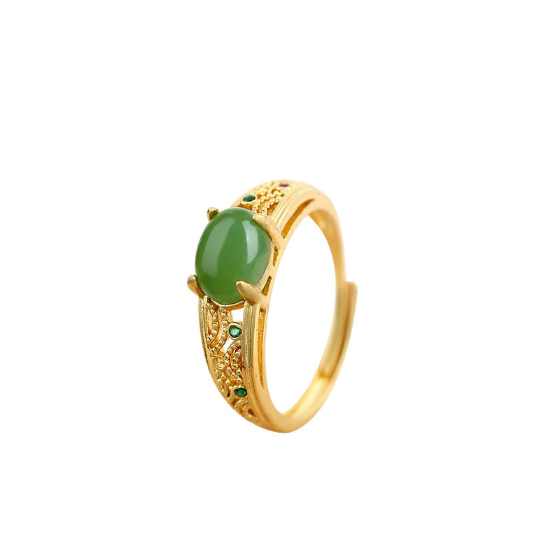 Royal Court Style Vintage Saddle Imitation Jasper Gold-plated Open Filament Finger Ring for Girls