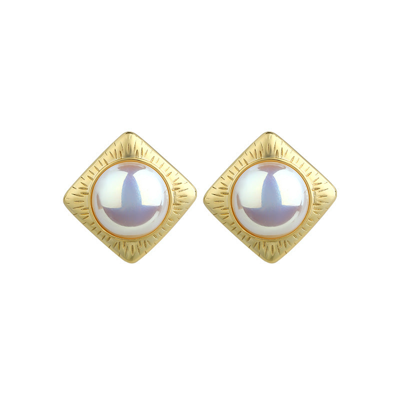 French court style retro diamond pearl 925 silver plated 18k gold women earrings