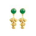925 Gold Plated Hollow Ginkgo Leaf Round Imitation Jade Earrings