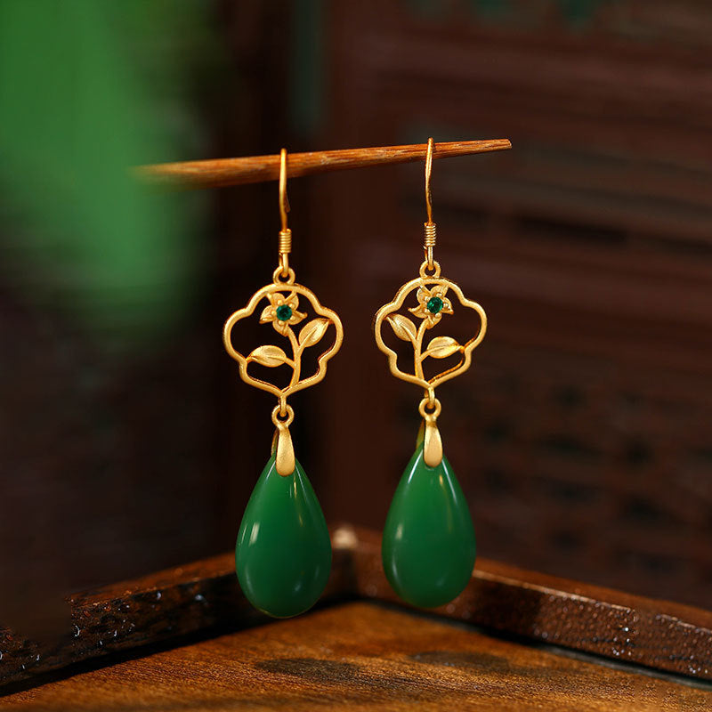 Flower Blossom Rich Water Drop Niche Unique Antique Ear Hook Earrings
