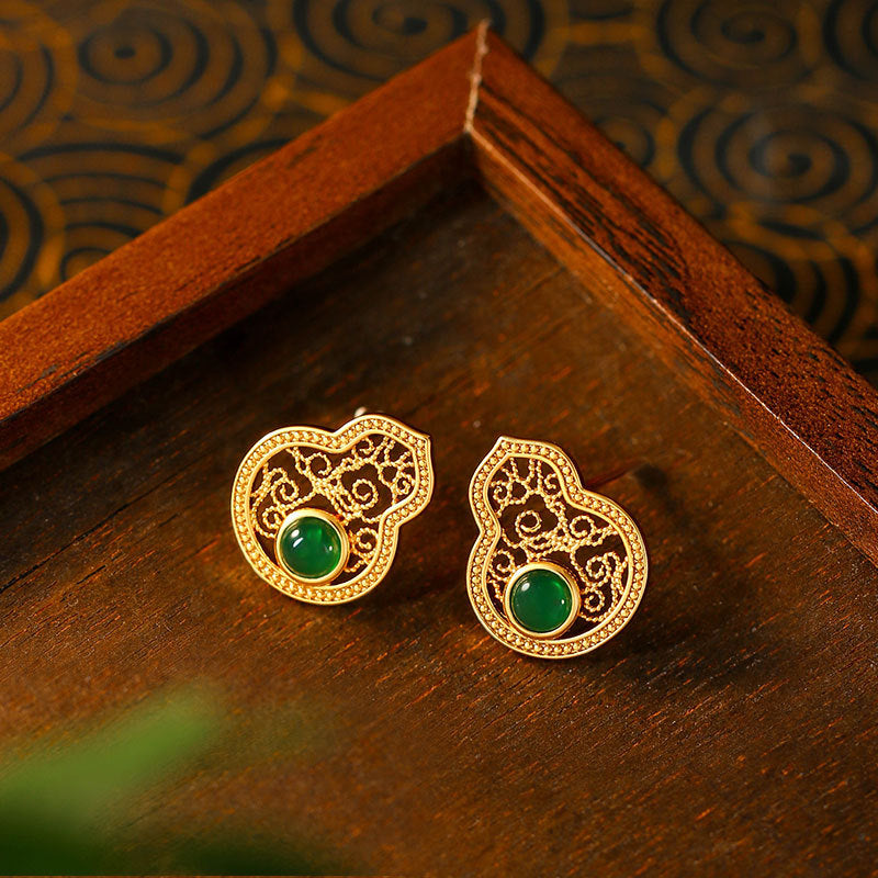Gourd Fulu Hollow Filament Emerald Earrings - Fashionable and Versatile