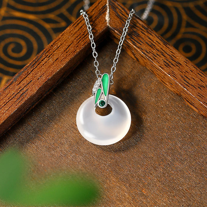 Natural White Chalcedony Bamboo Pendant for Women Clavicle Chain