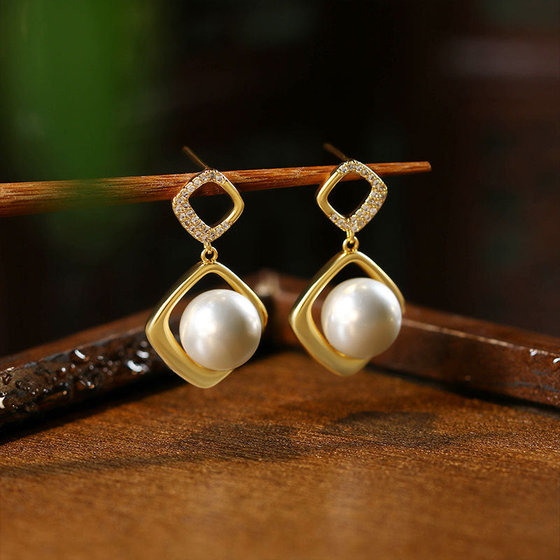 925 Silver Pin Earrings with Crystal Pearl for Women