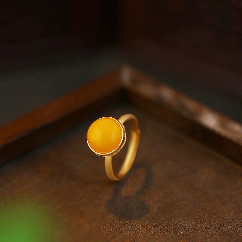 Ellison National Tide Gold-plated Imitation Beeswax Opening Women's Lucky Cloud Pattern Hollow Ring