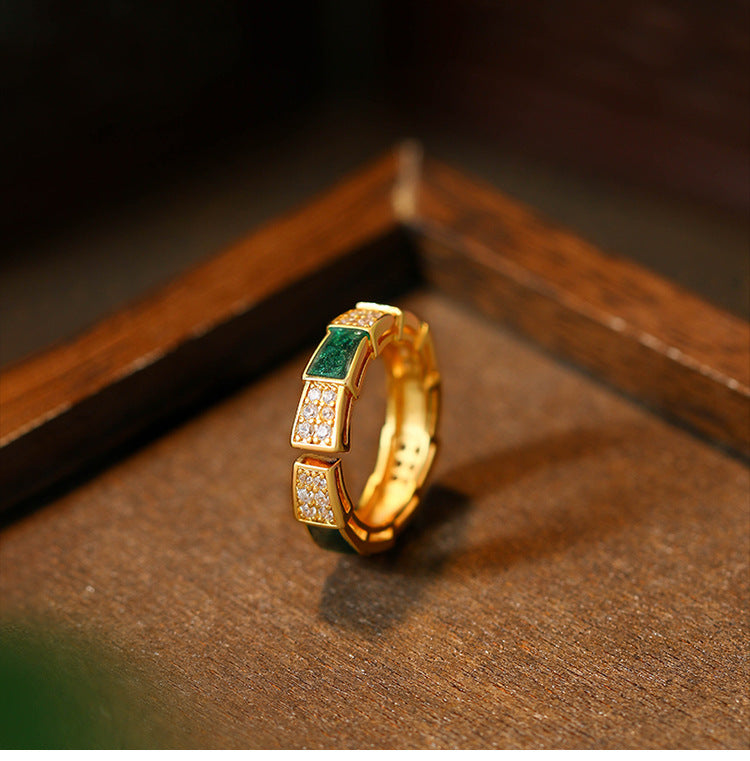 Snake-shaped Dropping Glaze Gold-plated Ring, Niche Finger Design