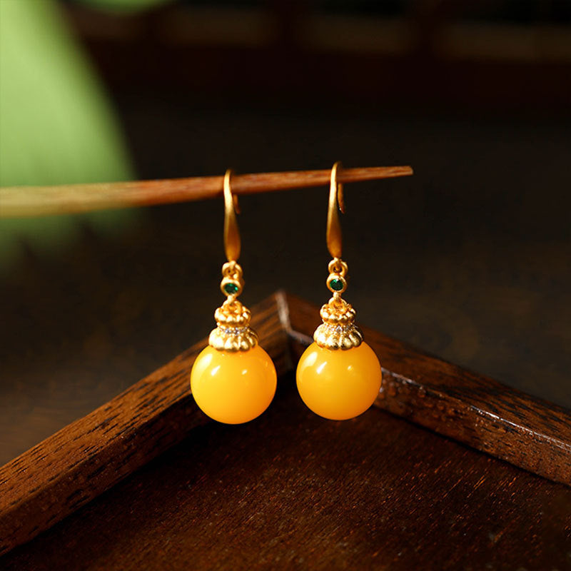 Real Gold Electroplating Faux Beeswax Amber Ear Hooks for Women
