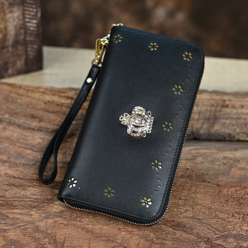 New Fashion Leather Women's Wallet - Large Capacity, First Layer Cowhide, Laser Hollow