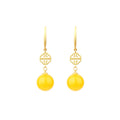 Vintage Imitation Beeswax Amber Real Gold Plated Auspicious Cloud Pattern Round Bead Ear Hooks for Women