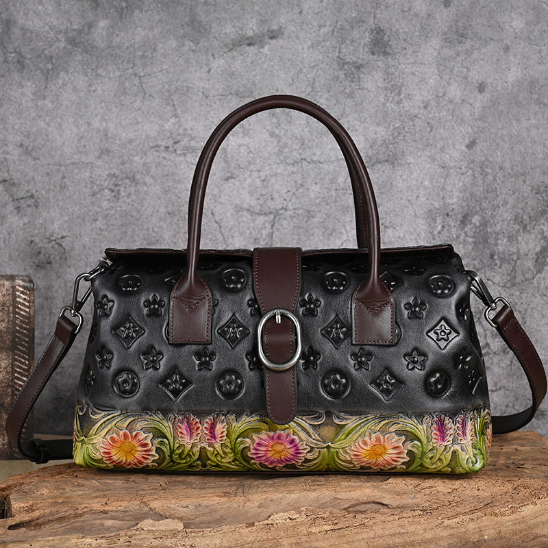 Vegetable Tanned Leather Embossed Multi-purpose Shoulder Bag
